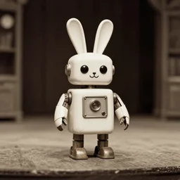 a bunny robot on stage old photo