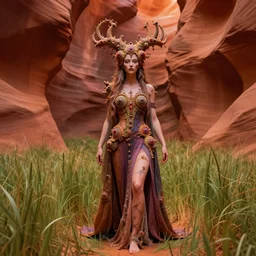 the mandelbrot goddess, grass meadows backdrop, unorthodox apparel, fractals, mandelbrot 3 d, antelope canyon, cinematic lighting, octane render, 4 k, artstation