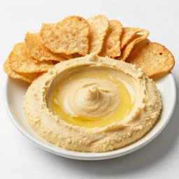 a hummus plate with snacks, food photography