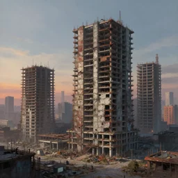 a beautiful hyperdetailed painting of unfinished building city industrial architecture oases building by bernard tschumi, synthwave apocalyptic at dawn evil, archdaily, wallpaper, highly detailed, trending on artstation.