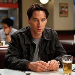 movie still of keanu reeves as jules winnfield in pulp fiction, diner scene,