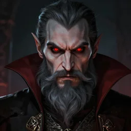 portrait of bearded male dwarven vampire with intense evil red eyes like dracula, concept art, fantasy, artstation, hd 4 k