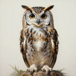 realistic portrait beautiful painting of japanese owl, normal bird feathers, wearing swag glasses. full body, fine art, trending on artstation, smooth draw, sharp focus, digital art, bright colors, fine draw, perfect lighting, high render, high resolution.