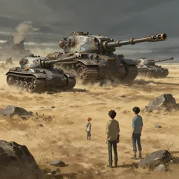 concept art of a dry, dusty field with ruined dieselpunk orcish tanks in the background, key visual, ambient lighting, highly detailed, digital painting, artstation, concept art, sharp focus, by makoto shinkai and akihiko yoshida and hidari and wlop