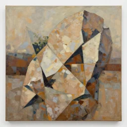 top rated abstract art, oil on canvas on geometric rock, 8 k, highly detailed limited palette earth tones, wide angle, intricate complexity with elements of nature, sharp focus, trending on artstation. balanced lighting. loose brush strokes.
