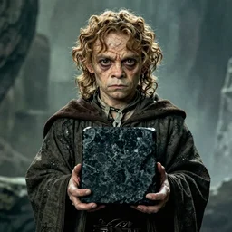 lord of the rings gollum holding a large square black stone
