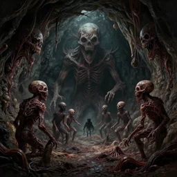 a horrifying terrifying mysterious ominous creepy scary dark cave built out of flesh and monsters, sci - fi, fantasy, abstract art, surrealism, horror, body horror, lovecraftian, traditional art, 4 k, hd, concept art, digital art, trending on artstation