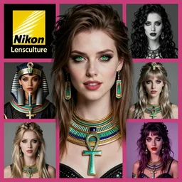 a vibrant professional studio portrait photography of a young, pale, goth, attractive, friendly, casual, delightful, intricate, gorgeous, female, piercing green eyes, wears a egyptian ankh necklace, femme fatale, curated collection, annie leibovitz, nikon, award winning, breathtaking, groundbreaking, superb, outstanding, lensculture portrait awards, photoshopped, dramatic lighting, 8 k