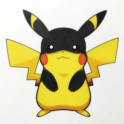 a line art drawing of a black and yellow pikachu, reverse pikachu