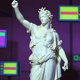 vaporwave aesthetic styled greek statue dabbing on a 9 0 s style background, vhs grainy artifacts