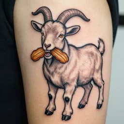 a detailed tattoo outline of a goat !with a churro in its mouth!, 4k, illustration, sharp focus