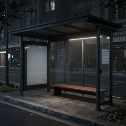 dark city bus stop, unreal 5 realistic render,ArtStation