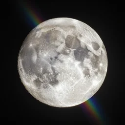 2055 8k resolution pinhole shot of the moon exploding over a rainbow lens flare. Gaia with life. This symbolises green new beginnings.