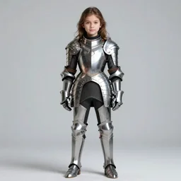 young girl in knight armor, brown hair, full body shot, sharp focus, 4k , highly detailed, hyper realism, intricate
