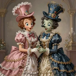 dieselpunk rococo disney characters, deep focus, d & d, fantasy, intricate, elegant, highly detailed, digital painting, artstation, concept art, matte, sharp focus, illustration, hearthstone, legends of the cryptids, art by artgerm and greg rutkowski and alphonse mucha