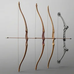 3 d rendering of a medieval long bow, short bow, compound bow, dungeons and dragons, realistic