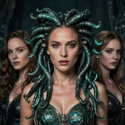 a detailed fantasy character portrait of natalie portman as medusa by lauri blank, artgerm, evelyn de morgan, 8K, 50mm lens