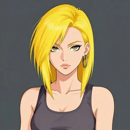 character portrait of a cool punk girl with dyed golden yellow hair, wearing a tanktop, very detailed eyes, lesbian, highly detailed, stylized, medium shot, vector line art, clean cel shaded vector art, by ross tron, lois van baarle, artgerm, helen huang, makoto shinkai, ilya kuvshinov, rossdraws