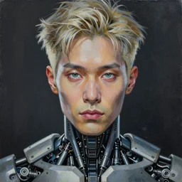 portrait painting of a cyborg jackson wang from got 7, sharp focus, award - winning, trending on artstation, masterpiece, highly detailed, intricate. art by josan gonzales and moebius and deathburger