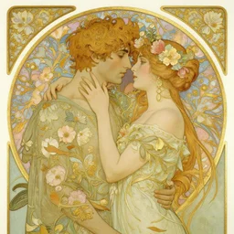 lover's fate | romance love passion tenderness, man and woman | highly detailed | very intricate | art nouveau | gold filigree | pre - raphaelite romantic storybook fantasy | made of flowers | soft cinematic lighting | award - winning | painted by mandy jurgens and audrey kawasaki | pastel color palette | featured on artstation