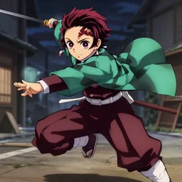 a very detailed action shot of emma watson in heavens feel, demon slayer, ufotable, high quality, artgerm, action, on a street, night, fate stay night, unlimited blade works, greg rutkowski, high resolution, dynamic pose, landscape, medium portrait, samurai outfit, action, hyper realistic, anime, koyoharu gotouge, sakuga