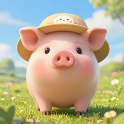 cute and adorable miniature piggy 🐖 wearing a cute hat on a summer day, highly detailed, digital painting, artstation, concept art, smooth, sharp focus, illustration, art by yee chong and sydney hanson