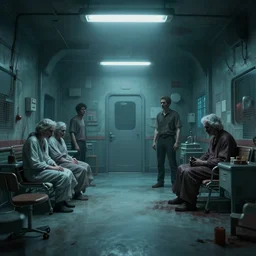 psychiatric hospital asylum, horror scene, eerie atmosphere, by greg rutkowski and gaston bussiere, fluorescent lighting, beautiful volumetric - lighting - style atmosphere, futuristic atmosphere, intricate, detailed, photorealistic imagery, artstation