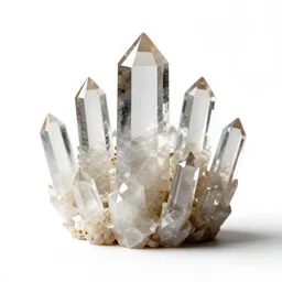 luxurious quartz crystal points, professional product shot, isolated on a pure white background, centered, entire object in frame, sharp focus, soft studio lighting