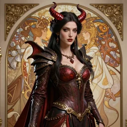 complex 3 d hyper realistic smooth ultra sharp render of a gorgeous!! demoness woman | d & d, medieval, fantasy | art by alphonse mucha + jim lee + 吵 集 仁 儿 on artstation + wlop
