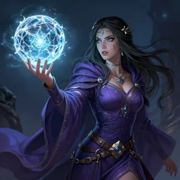 A sorceress  casting a ice ball,  detailed illustration, digital art, overdetailed art, concept art, highly saturated colors, detailed illustration, hd, 4k, digital art,  cgsociety and beeple highly detailed, cinematic lighting, illustration, art, very coherent. high detail, Dan Mumford, Greg, Rutkowski, trending on artstation