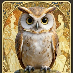 cute owl, organic, epic, baroque art nouveau, manga, james jean, mucha, yoshitaka amano, photorealistic rendering, 3 ds max + v - ray, extremely detailed and complex, center composition, elegant, vfx, unreal engine 5, octane rendering, very contrasting, very sharp lines