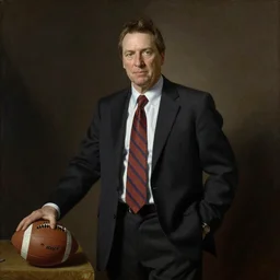 Baroque portrait painting of coach Belichick imprisoned for football crimes