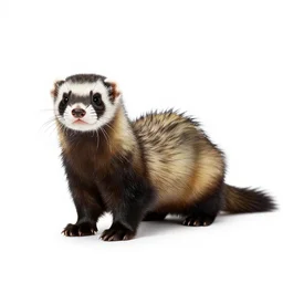 colorful ferret, professional studio photo, full body, isolated on a pure white background, centered, entire subject in frame, sharp focus, soft studio lighting