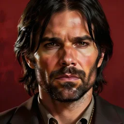 a close-up portrait of Arthur Morgan from Red Dead Redemption, art by Yoji Shinkawa
