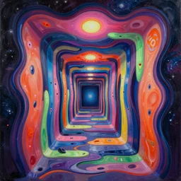 an extremely high quality hd surrealism painting of a 3d galactic neon complimentary colored cartoon surrealism melting optical illusion hallway portrait by a much more skilled version of kandinskypicasso and salvia dali the fourth, salvador dali's much much much much more talented painter cousin, 4k, ultra realistic, very realistic
