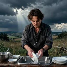 Johny Depp washing dishes by Zdzislaw Beksinski