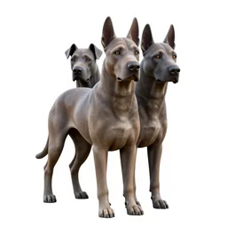 elderly cerberus three-headed dog, detailed 3d character render, full body, standing, isolated on a pure white background, centered, whole figure in frame, sharp focus, studio lighting