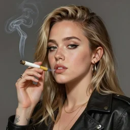 Miley Cyrus smoking a joint, highly detailed, digital painting, artstation, concept art, smooth, sharp focus, illustration, art by Krenz Cushart and Artem Demura and alphonse mucha