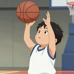 a kid shooting a basketball, animated, animation, coherent body, comprehensive face