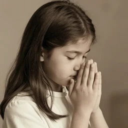 a high quality vintage photo of a young girl praying