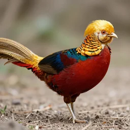 a velociraptor that looks like a big golden pheasant .