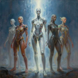 beings of light technology, hyperfuturistic, tim hildebrandt, bruce pennington, wayne barlowe, donato giancola, trending on artstation, cinematic composition, beautiful lighting, hyper detailed, 8 k, oil on canvas