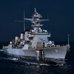 a naval battle with battleships and submarines in the night, high detail, high definition, photorealistic, 8k,
