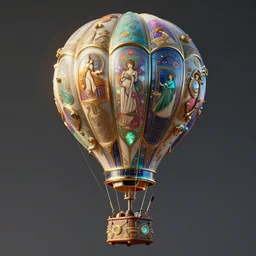 solarpunk and cyberpunk hot air balloon, very detailed, intricate, detailed illustration, by greg rutkowski and alphonse mucha, Paul Lehr and Beeple, iridescent accents, ray tracing, product lighting, sharp, smooth, masterpiece, cinema 4D
