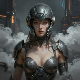 ultra realist and ultra intricate detailed soft painting of a beautiful sci-fi armored male, helmet, symmetry features, sensual gloomy style, volumetric clouds, cyberpunk burning building background, artstation,  unreal render, depth of field