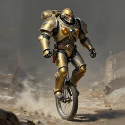 space marine on a unicycle, fantasy, highly detailed, art by greg rutkowski
