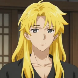 Long yellow man with a pretty face, anime style