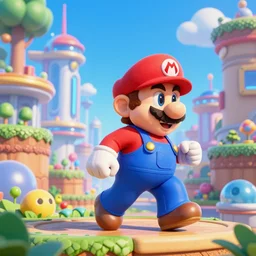 super mario walking in a futuristic city, fantasy style