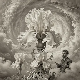 divine chaos engine by karol bak and ruan jia and vincent van gogh, desaturated warm neutral colors, iris van herpen visionary dreamscape, symbolist, james jean spiraling clouds, imagination, daydreams and nightmares, otherworldly, ethereal, fractal lace, ornate gothic organic filigree, soft focus