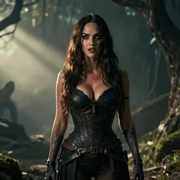 Megan Fox talking with a creepy Alien.